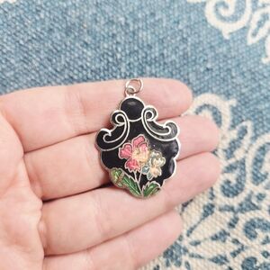 Vintage Art Nouveau Style Floral Enamel Pendant